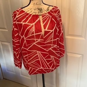 Top, New Direction, red & white, size L, lightly used